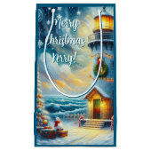 Weihnachtsbaum Leuchtturm Nautical Coastal Blue Kleine Geschenktüte (Vorderseite)