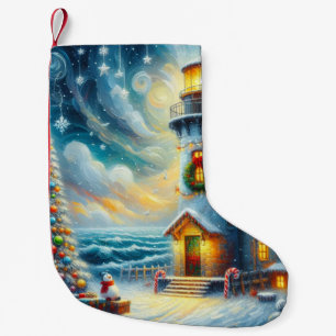 Weihnachtsbaum Leuchtturm Nautical Coastal Blue Kleiner Weihnachtsstrumpf