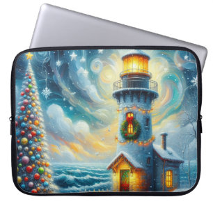 Weihnachtsbaum Leuchtturm Nautical Coastal Blue Laptopschutzhülle