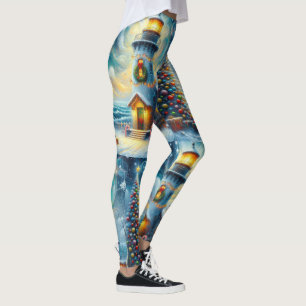 Weihnachtsbaum Leuchtturm Nautical Coastal Blue Leggings