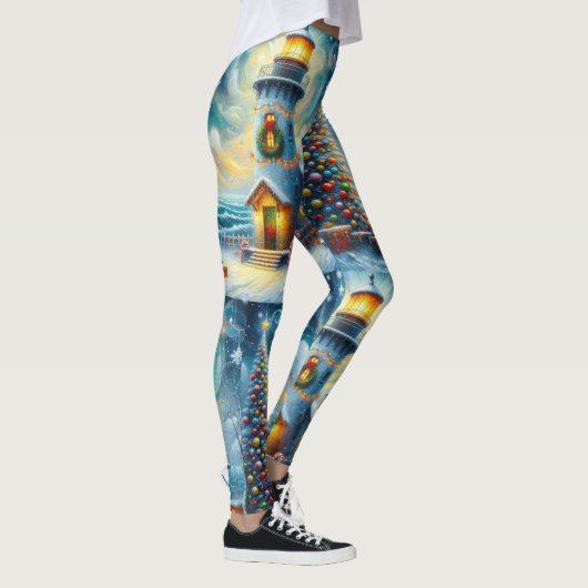 Weihnachtsbaum Leuchtturm Nautical Coastal Blue Leggings (Rechts)