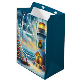 Weihnachtsbaum Leuchtturm Nautical Coastal Blue Mittlere Geschenktüte