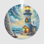 Weihnachtsbaum Leuchtturm Nautical Coastal Blue Ornament (Rückseite)