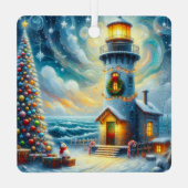 Weihnachtsbaum Leuchtturm Nautical Coastal Blue Ornament Aus Metall (Rückseite)