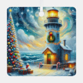Weihnachtsbaum Leuchtturm Nautical Coastal Blue Ornament Aus Metall (Vorderseite)