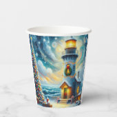 Weihnachtsbaum Leuchtturm Nautical Coastal Blue Pappbecher (Rückseite)