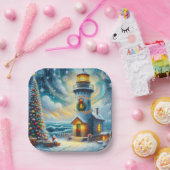 Weihnachtsbaum Leuchtturm Nautical Coastal Blue Pappteller (Party)