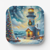Weihnachtsbaum Leuchtturm Nautical Coastal Blue Pappteller (Vorderseite)
