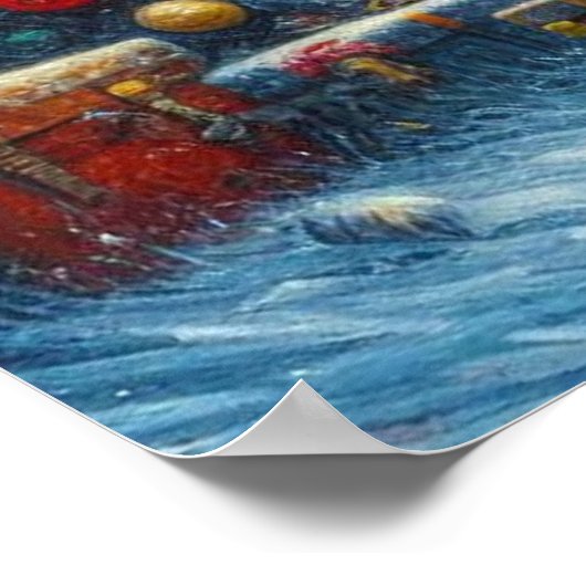 Weihnachtsbaum Leuchtturm Nautical Coastal Blue Poster (Ecke)