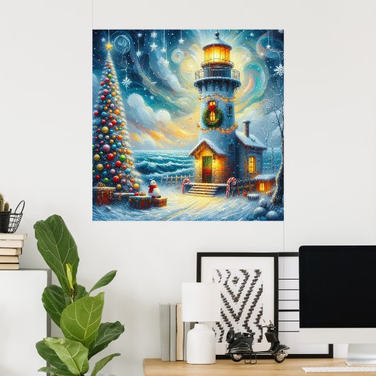 Weihnachtsbaum Leuchtturm Nautical Coastal Blue Poster (Heimbüro)