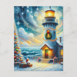 Weihnachtsbaum Leuchtturm Nautical Coastal Blue Postkarte