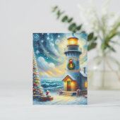 Weihnachtsbaum Leuchtturm Nautical Coastal Blue Postkarte (Stehend Vorderseite)