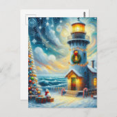 Weihnachtsbaum Leuchtturm Nautical Coastal Blue Postkarte (Vorne/Hinten)