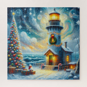 Weihnachtsbaum Leuchtturm Nautical Coastal Blue Puzzle