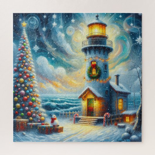 Weihnachtsbaum Leuchtturm Nautical Coastal Blue Puzzle (Vertikal)