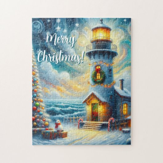 Weihnachtsbaum Leuchtturm Nautical Coastal Blue Puzzle (Vertikal)