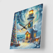 Weihnachtsbaum Leuchtturm Nautical Coastal Blue Quadratische Wanduhr (Winkel)