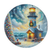 Weihnachtsbaum Leuchtturm Nautical Coastal Blue Schneidebrett (Vorderseite)