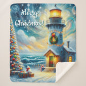 Weihnachtsbaum Leuchtturm Nautical Coastal Blue Sherpadecke (Vorderseite)