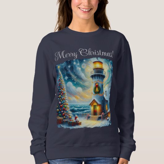 Weihnachtsbaum Leuchtturm Nautical Coastal Blue Sweatshirt (Vorderseite)