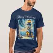 Weihnachtsbaum Leuchtturm Nautical Coastal Blue T-Shirt (Vorderseite)