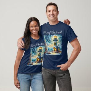 Weihnachtsbaum Leuchtturm Nautical Coastal Blue T-Shirt