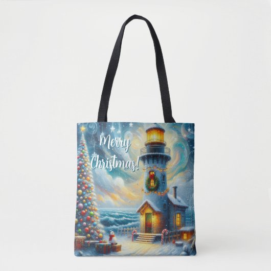 Weihnachtsbaum Leuchtturm Nautical Coastal Blue Tasche (Vorderseite)