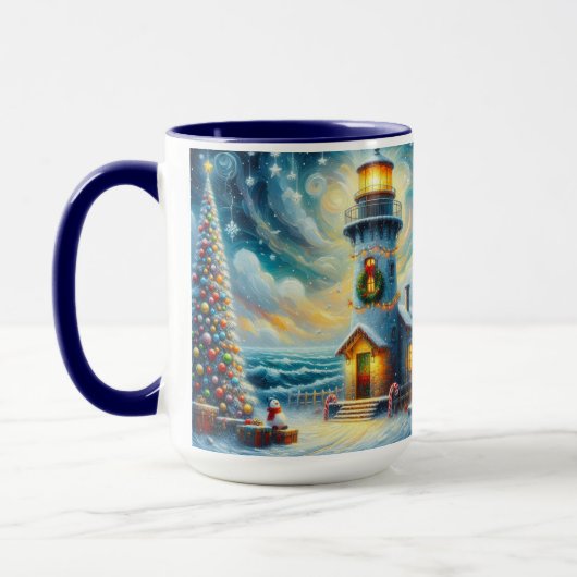 Weihnachtsbaum Leuchtturm Nautical Coastal Blue Tasse (Links)