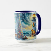 Weihnachtsbaum Leuchtturm Nautical Coastal Blue Tasse (VorderseiteRechts)