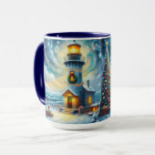 Weihnachtsbaum Leuchtturm Nautical Coastal Blue Tasse (Vorderseite Links)