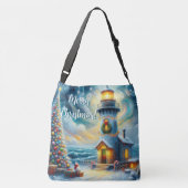 Weihnachtsbaum Leuchtturm Nautical Coastal Blue Tragetaschen Mit Langen Trägern (Rückseite)