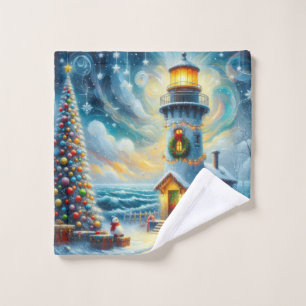 Weihnachtsbaum Leuchtturm Nautical Coastal Blue Waschlappen