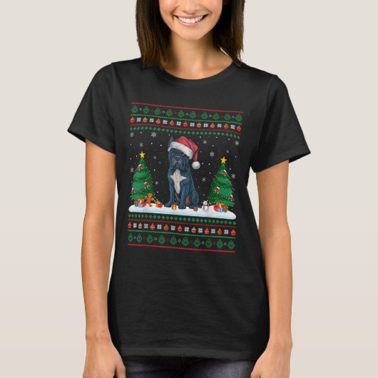Weihnachtsbaum Lichter Cane Corso Dog Santa Ugly X T-Shirt (Vorderseite)