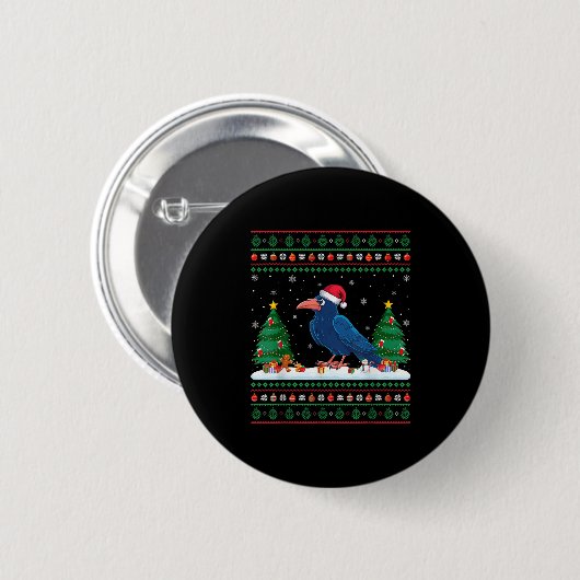 Weihnachtsbaum Lichter Crow Santa Ugly Xmas Sweate Button (Vorne & Hinten)