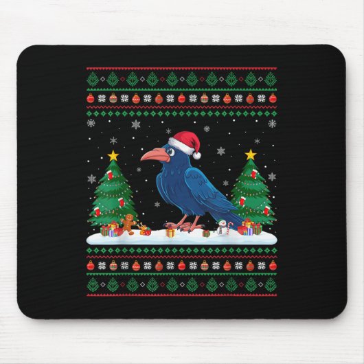 Weihnachtsbaum Lichter Crow Santa Ugly Xmas Sweate Mousepad (Vorne)