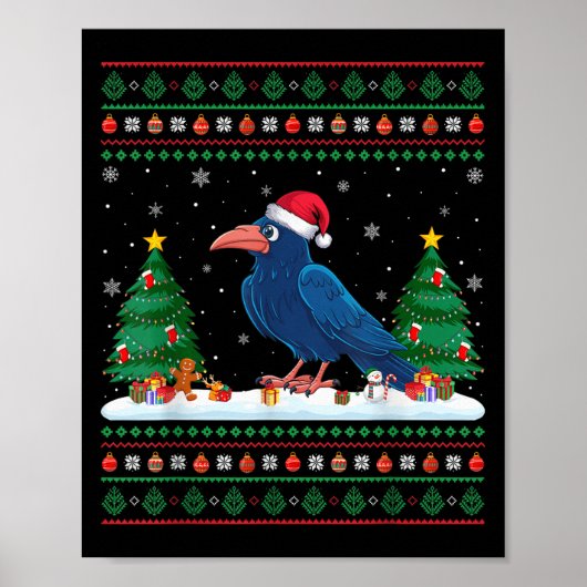 Weihnachtsbaum Lichter Crow Santa Ugly Xmas Sweate Poster (Vorne)