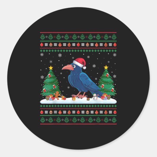 Weihnachtsbaum Lichter Crow Santa Ugly Xmas Sweate Runder Aufkleber (Vorderseite)