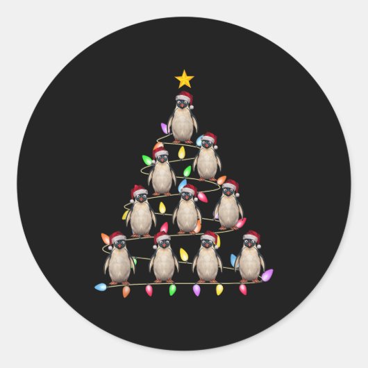 Weihnachtsbaum Lichter Männer Santa Penguin Weihna Runder Aufkleber (Vorderseite)