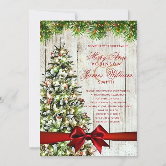 Weihnachtsbaum, Lichter & Rotes Band Einladung (Vorderseite)