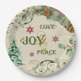 Weihnachtsbaum Liebe Joy Peace Holly Typografy Art Pappteller