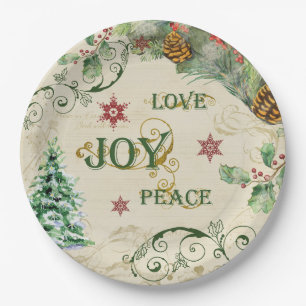 Weihnachtsbaum Liebe Joy Peace Holly Typografy Art Pappteller