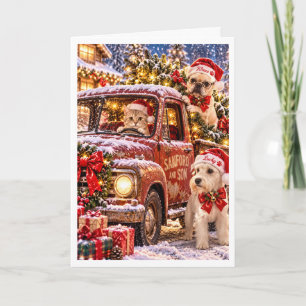 Weihnachtsbaum-Lieferung Lustiger Hund & Katze Fei Feiertagskarte