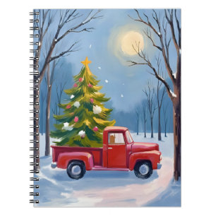 Weihnachtsbaum-Lieferung roter LKW Aquarell Notizblock