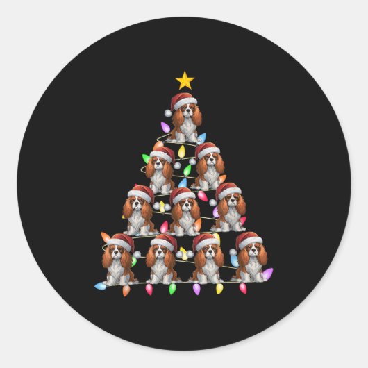 Weihnachtsbaum Light Santa Cavalier King Charles S Runder Aufkleber (Vorderseite)