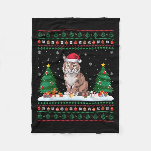 Weihnachtsbaum Lights Bobcat Santa Ugly Xmas Sweet Fleecedecke (Vorderseite)