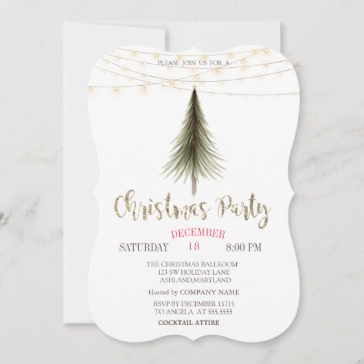 Weihnachtsbaum,Lights Gold Weihnachtsfest Party Einladung (Vorderseite)