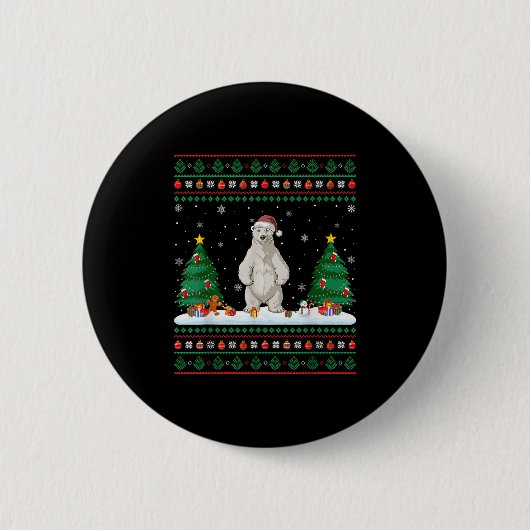 Weihnachtsbaum Lights Lar Bear Santa Ugly Xmas Swe Button (Vorderseite)