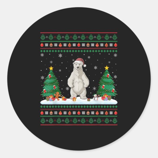 Weihnachtsbaum Lights Lar Bear Santa Ugly Xmas Swe Runder Aufkleber (Vorderseite)