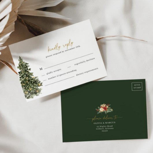 Weihnachtsbaum Lights Winter Wedding RSVP Card Karte