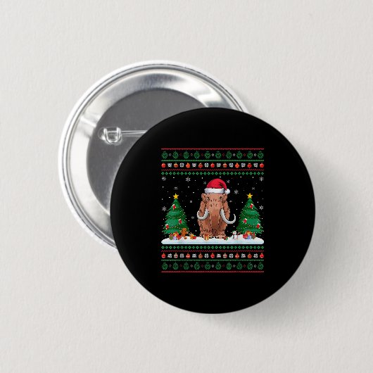 Weihnachtsbaum Lights Wooly Mammoth Santa Ugly Xm Button (Vorne & Hinten)